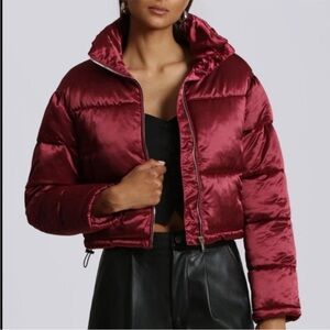 Avec Les Filles Deep Red Puffer Jacket Size Small